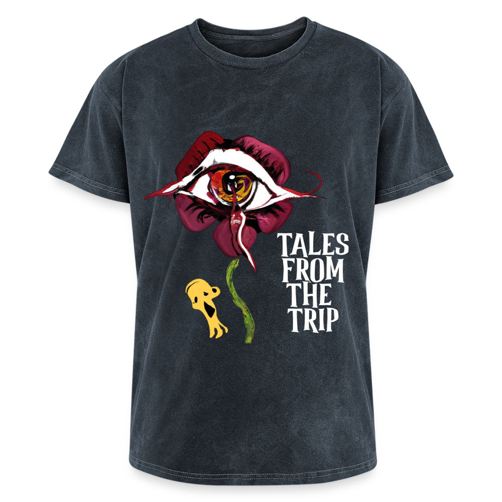 Datura Mineral Wash T-Shirt (White Text) - mineral navy