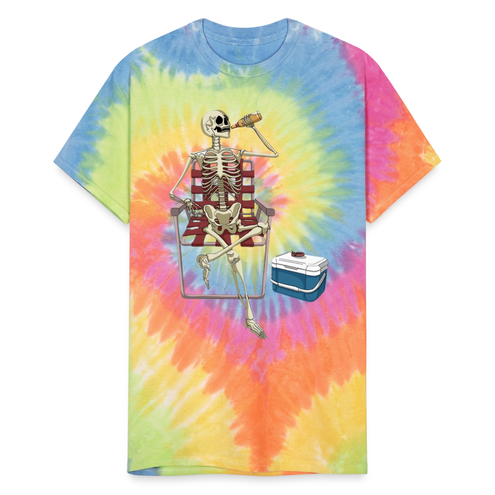 Lounging Skeleton Unisex Tie Dye T-Shirt - rainbow