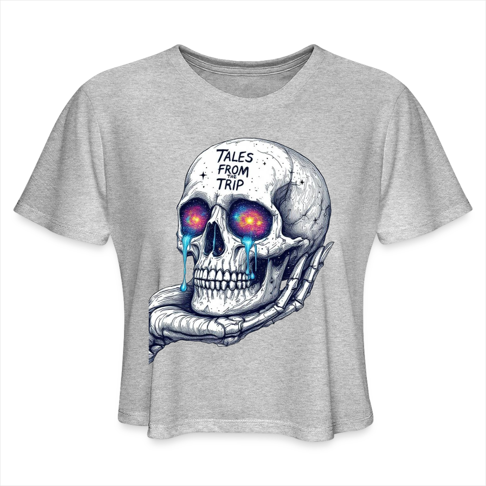 Galactic Skull Crop Top - heather gray