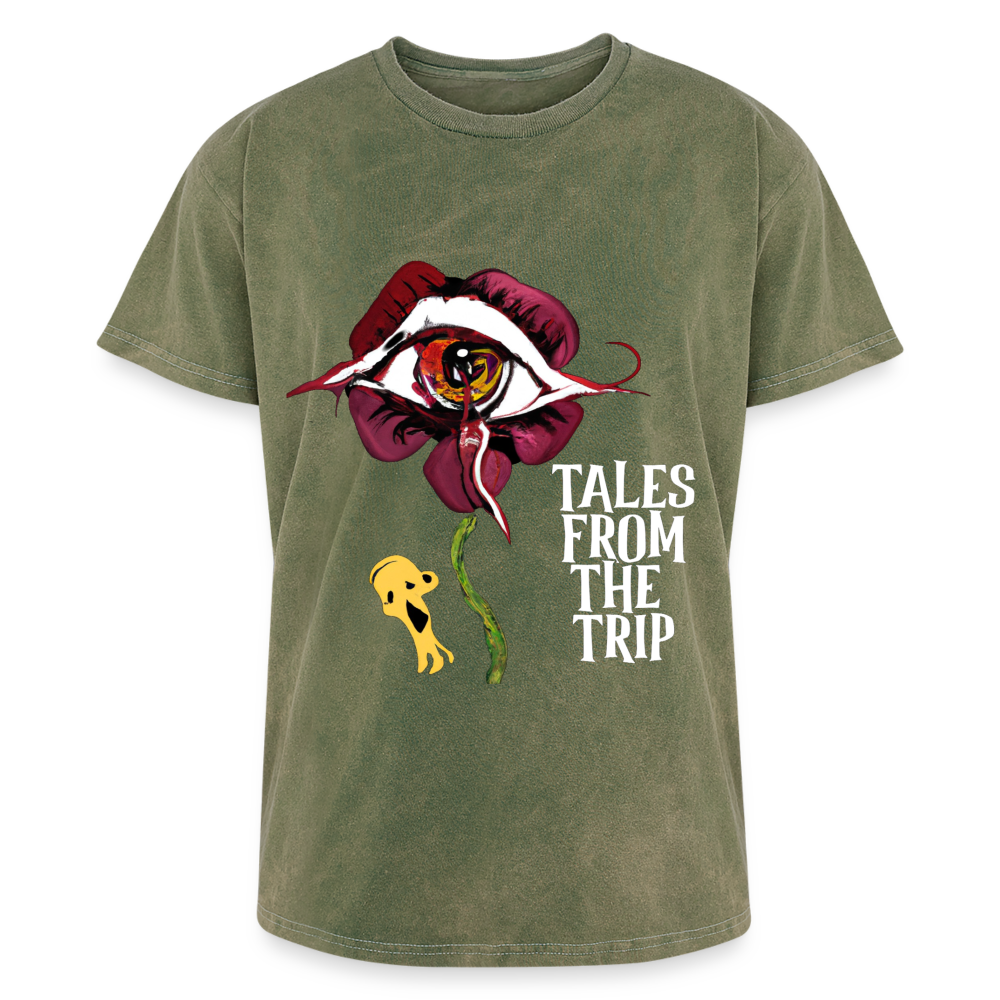 Datura Mineral Wash T-Shirt (White Text) - mineral green
