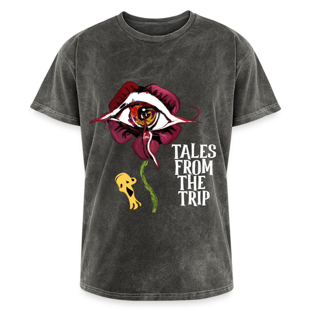Datura Mineral Wash T-Shirt (White Text) - mineral charcoal gray