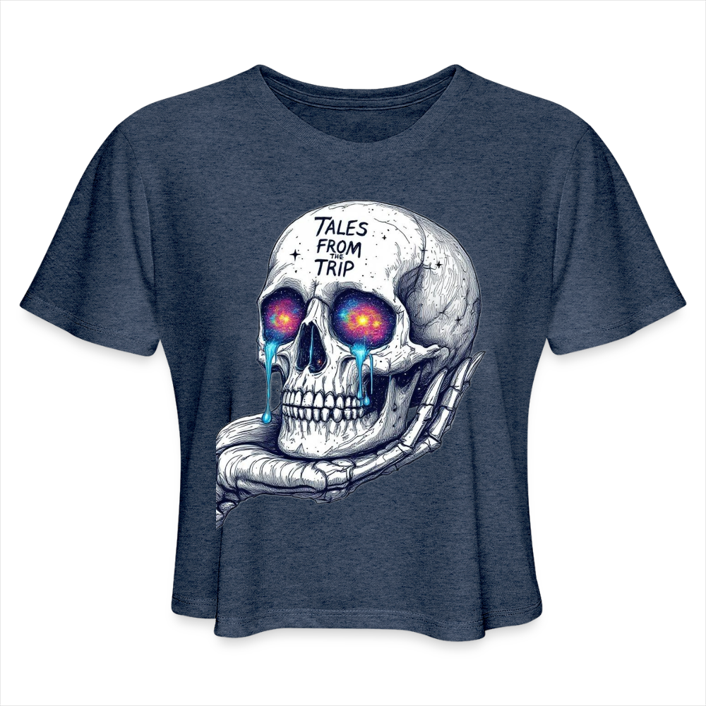 Galactic Skull Crop Top - heather navy