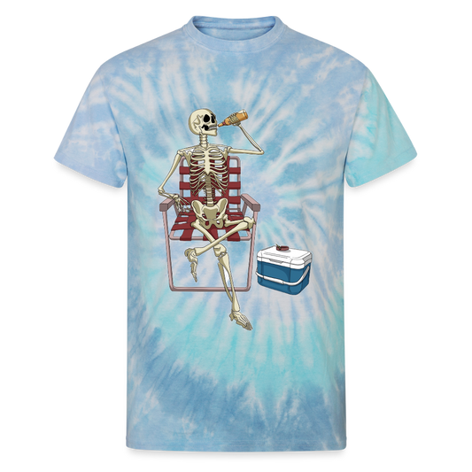 Lounging Skeleton Unisex Tie Dye T-Shirt - blue lagoon