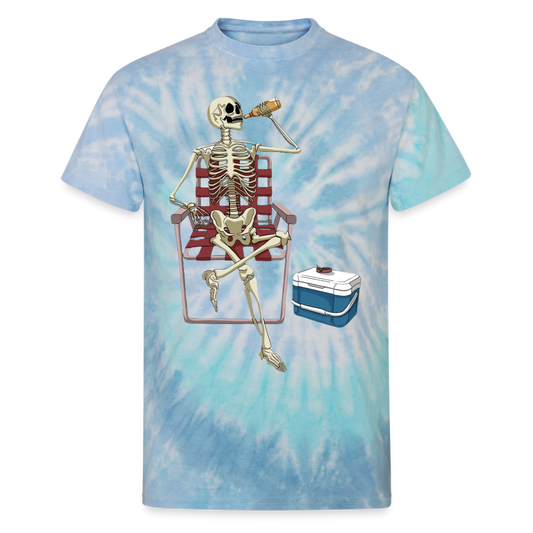 Lounging Skeleton Unisex Tie Dye T-Shirt - blue lagoon